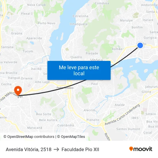 Avenida Vitória, 2518 to Faculdade Pio XII map