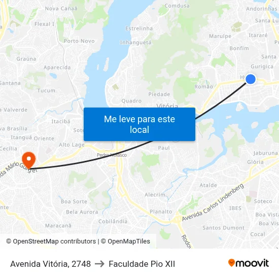 Avenida Vitória, 2748 to Faculdade Pio XII map
