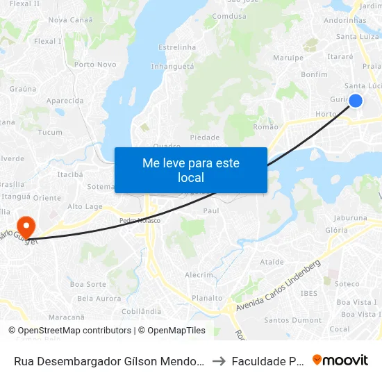 Rua Desembargador Gílson Mendonça, 1280 to Faculdade Pio XII map