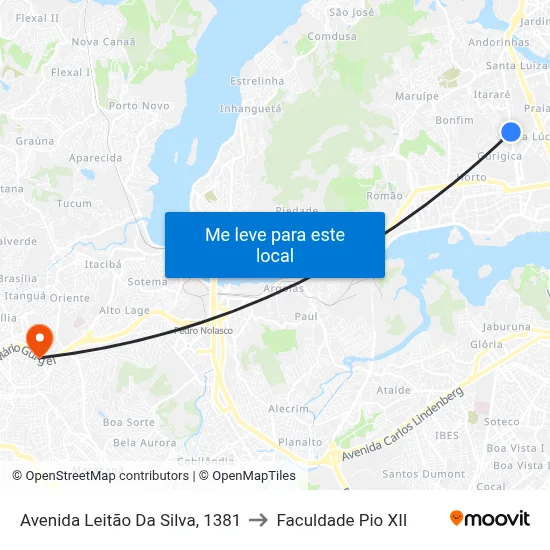 Avenida Leitão Da Silva, 1381 to Faculdade Pio XII map