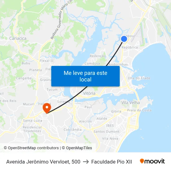 Avenida Jerônimo Vervloet, 500 to Faculdade Pio XII map