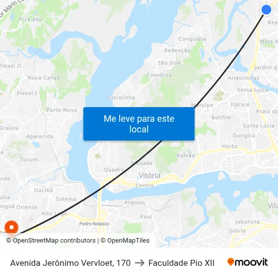 Avenida Jerônimo Vervloet, 170 to Faculdade Pio XII map