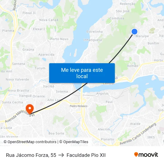 Rua Jácomo Forza, 55 to Faculdade Pio XII map