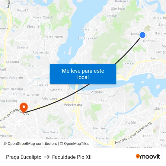 Praça Eucalipto to Faculdade Pio XII map