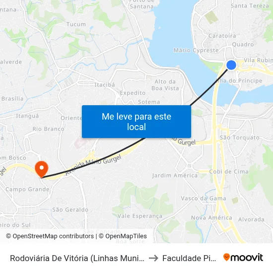 Rodoviária De Vitória (Linhas Municipais) to Faculdade Pio XII map