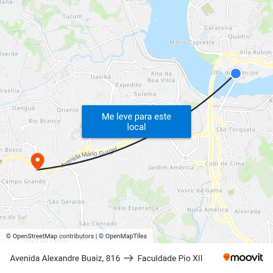 Avenida Alexandre Buaiz, 816 to Faculdade Pio XII map