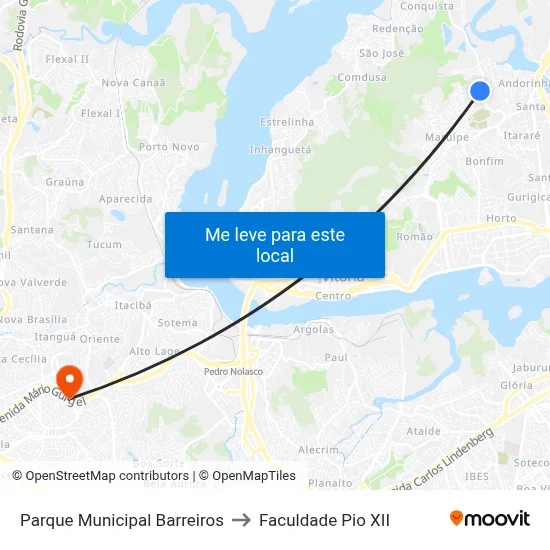 Parque Municipal Barreiros to Faculdade Pio XII map