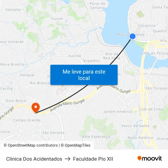 Clínica Dos Acidentados to Faculdade Pio XII map