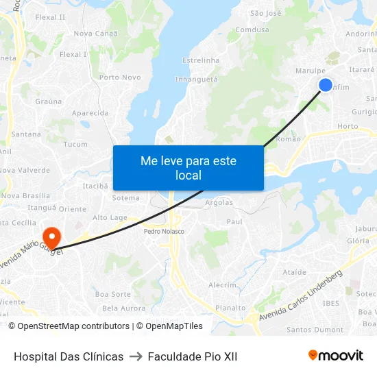 Hospital Das Clínicas to Faculdade Pio XII map