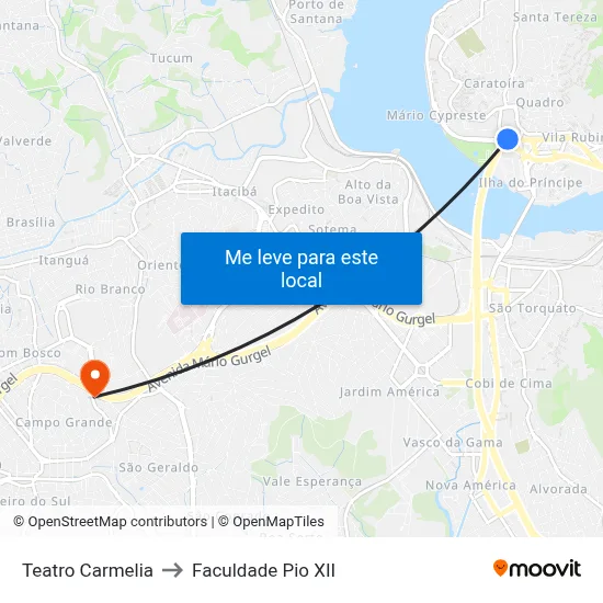 Teatro Carmelia to Faculdade Pio XII map