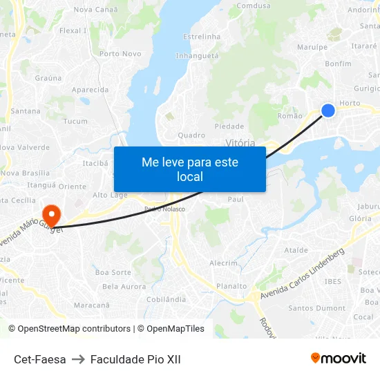 Cet-Faesa to Faculdade Pio XII map