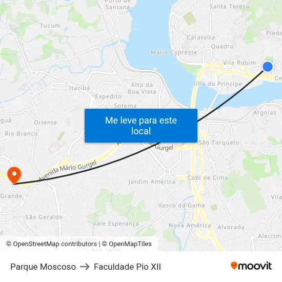 Parque Moscoso to Faculdade Pio XII map