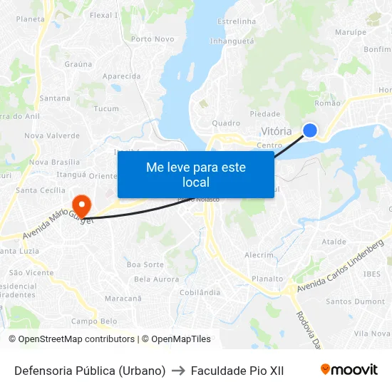 Defensoria Pública (Urbano) to Faculdade Pio XII map