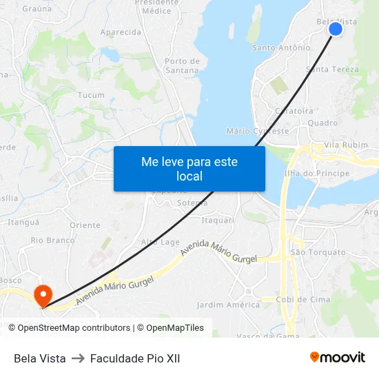 Bela Vista to Faculdade Pio XII map
