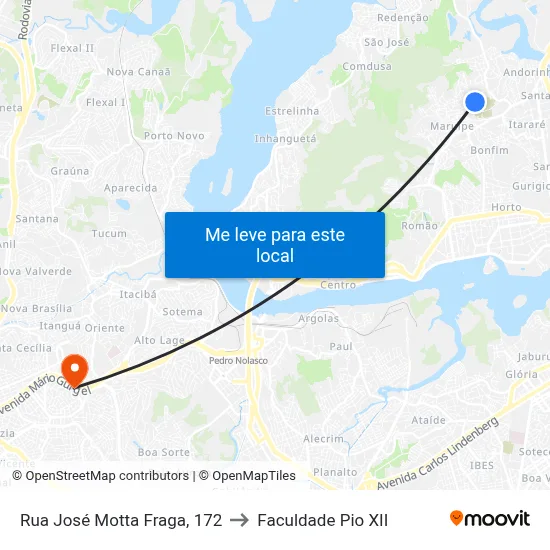 Rua José Motta Fraga, 172 to Faculdade Pio XII map