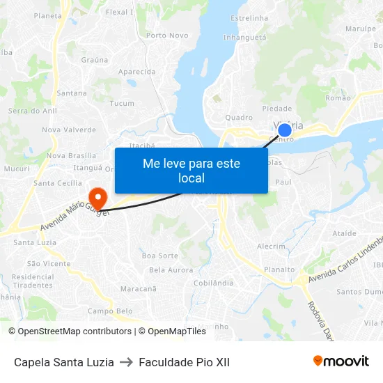 Capela Santa Luzia to Faculdade Pio XII map