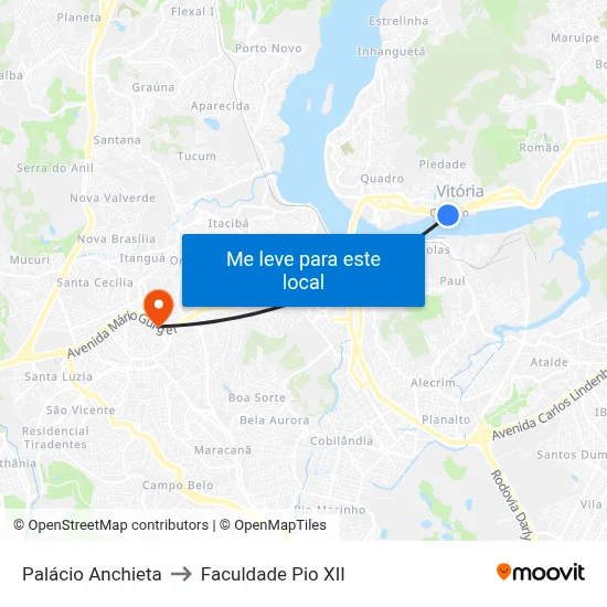 Palácio Anchieta to Faculdade Pio XII map