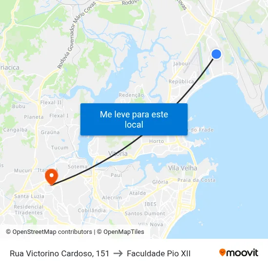 Rua Victorino Cardoso, 151 to Faculdade Pio XII map