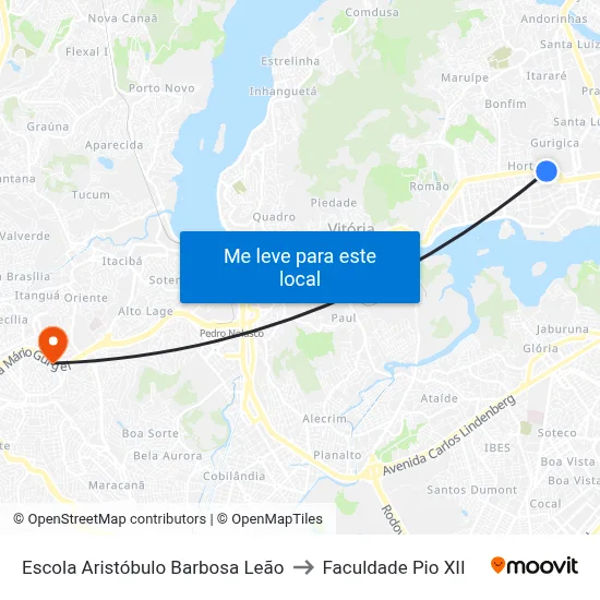 Escola Aristóbulo Barbosa Leão to Faculdade Pio XII map