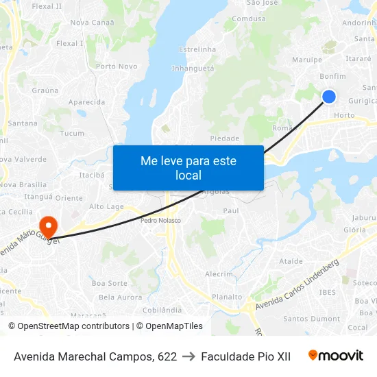 Avenida Marechal Campos, 622 to Faculdade Pio XII map