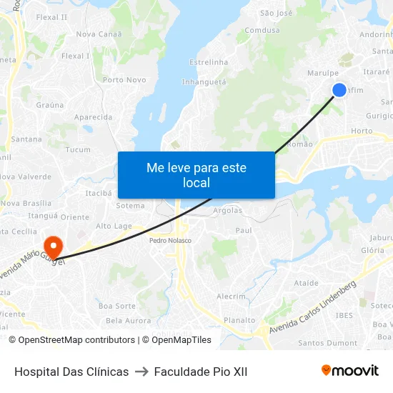 Hospital Das Clínicas to Faculdade Pio XII map
