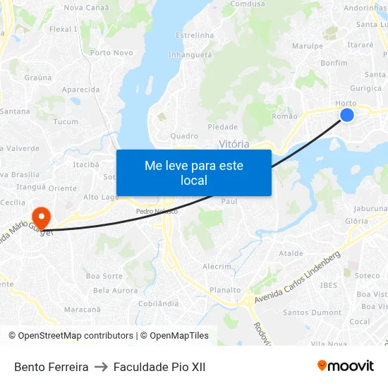 Bento Ferreira to Faculdade Pio XII map