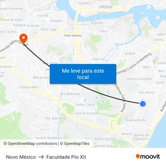 Novo México to Faculdade Pio XII map