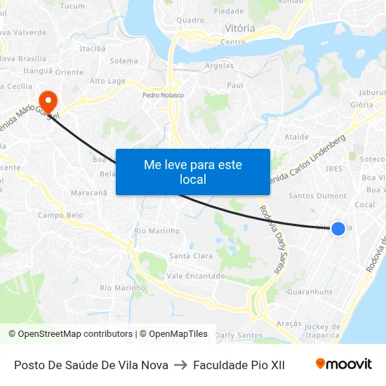 Posto De Saúde De Vila Nova to Faculdade Pio XII map