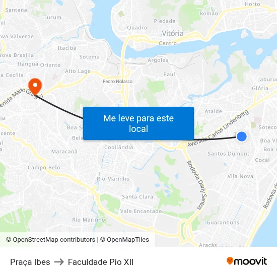 Praça Ibes to Faculdade Pio XII map