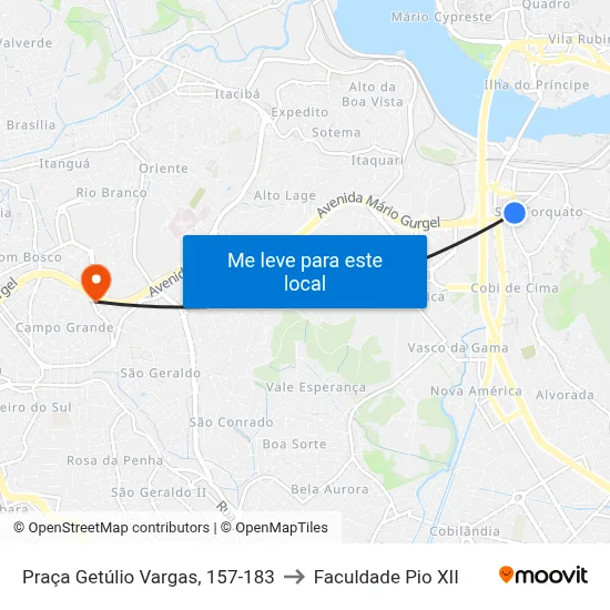 Praça Getúlio Vargas, 157-183 to Faculdade Pio XII map