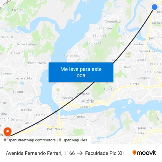 Avenida Fernando Ferrari, 1166 to Faculdade Pio XII map