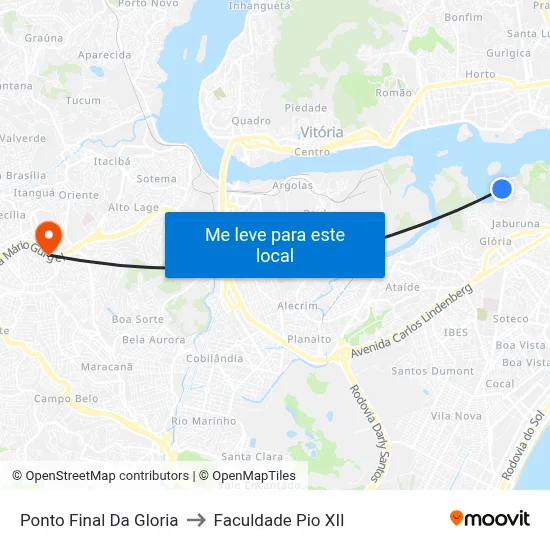 Ponto Final Da Gloria to Faculdade Pio XII map