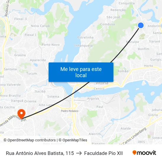 Rua Antônio Alves Batista, 115 to Faculdade Pio XII map