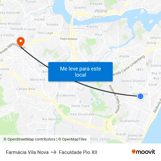 Farmácia Vila Nova to Faculdade Pio XII map