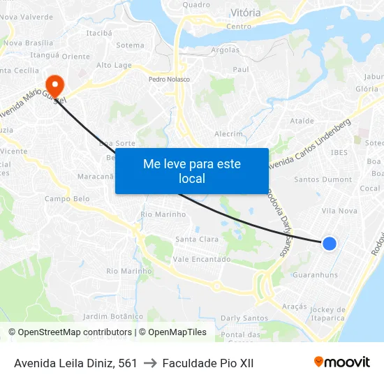 Avenida Leila Diniz, 561 to Faculdade Pio XII map