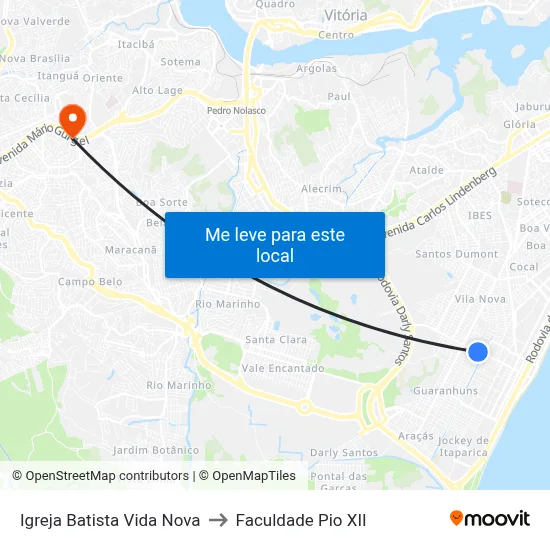 Igreja Batista Vida Nova to Faculdade Pio XII map
