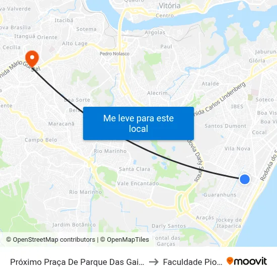 Próximo Praça De Parque Das Gaivotas to Faculdade Pio XII map