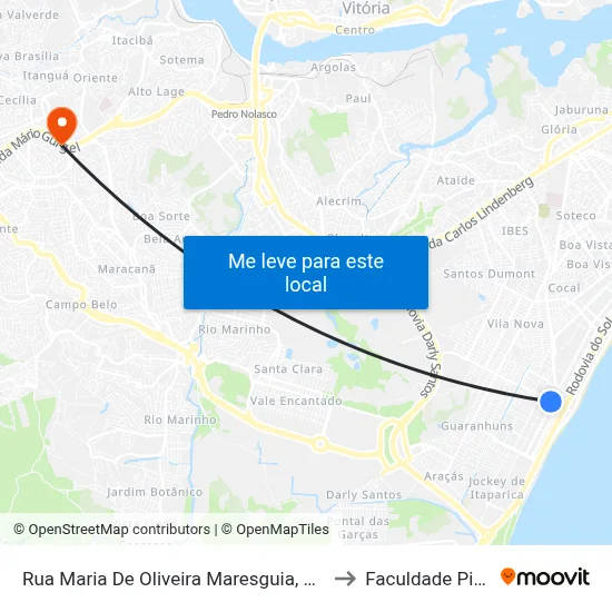 Rua Maria De Oliveira Maresguia, 363-465 to Faculdade Pio XII map