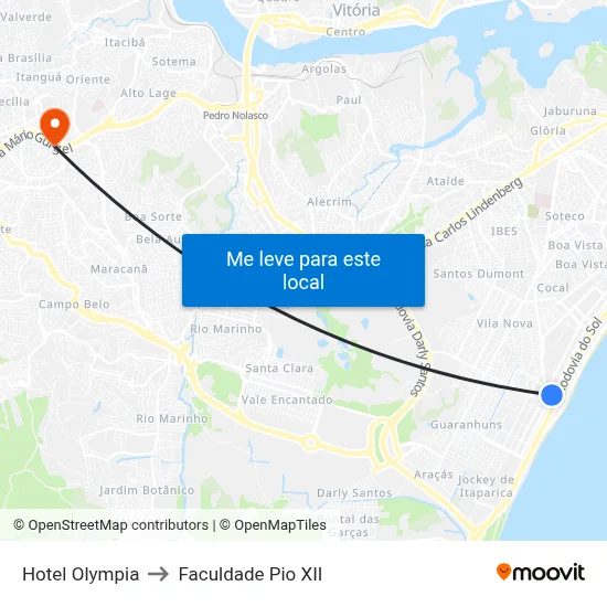 Hotel Olympia to Faculdade Pio XII map
