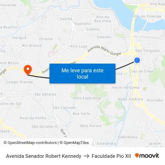 Avenida Senador Robert Kennedy to Faculdade Pio XII map