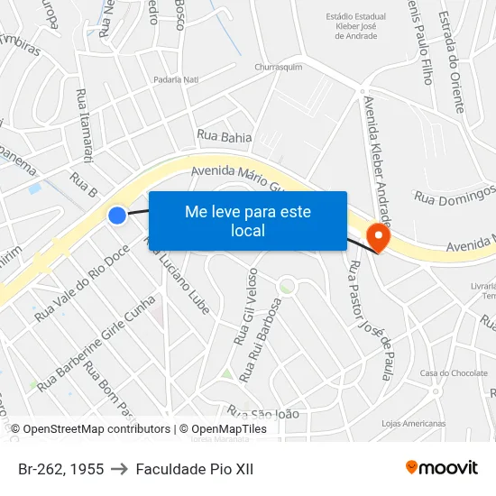 Br-262, 1955 to Faculdade Pio XII map