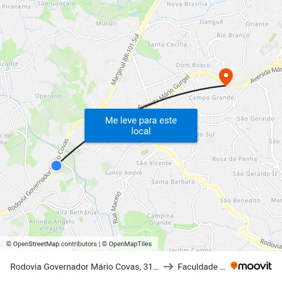 Rodovia Governador Mário Covas, 318 - Vila Bethania to Faculdade Pio XII map