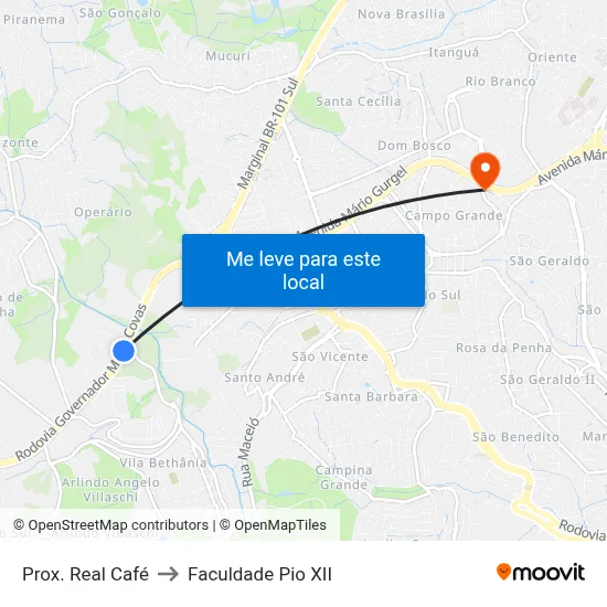 Prox. Real Café to Faculdade Pio XII map
