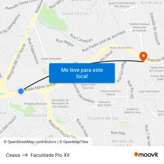 Ceasa to Faculdade Pio XII map