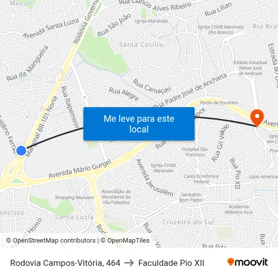 Rodovia Campos-Vitória, 464 to Faculdade Pio XII map