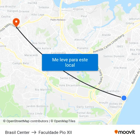 Brasil Center to Faculdade Pio XII map