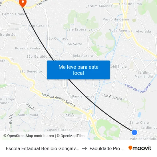Escola Estadual Benício Gonçalves to Faculdade Pio XII map