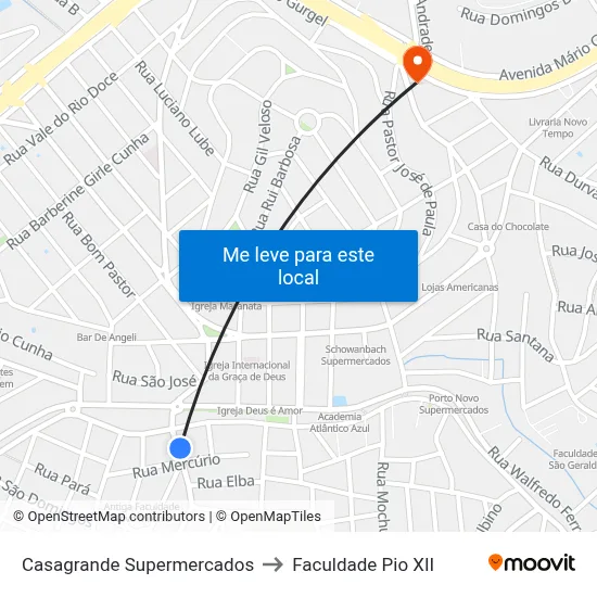 Casagrande Supermercados to Faculdade Pio XII map