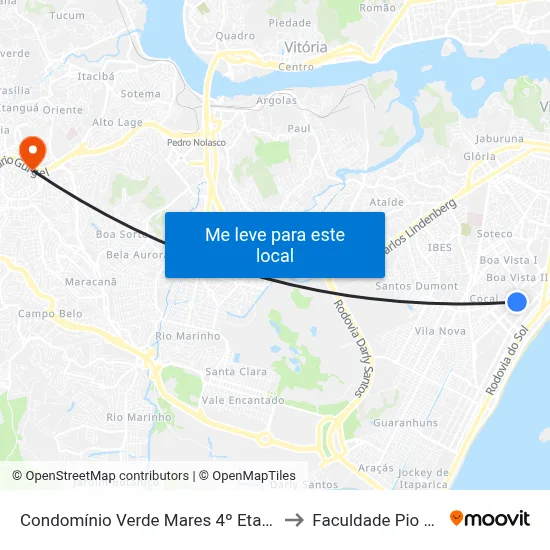 Condomínio Verde Mares 4º Etapa to Faculdade Pio XII map