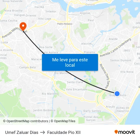 Umef Zaluar Dias to Faculdade Pio XII map